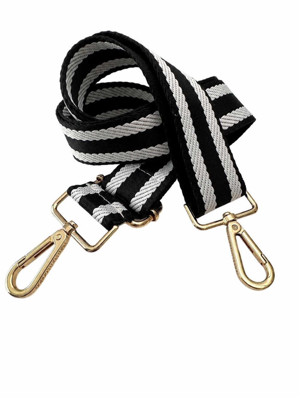 Pom Pom London Black White Striped Bag Strap Gold Hardware NWT